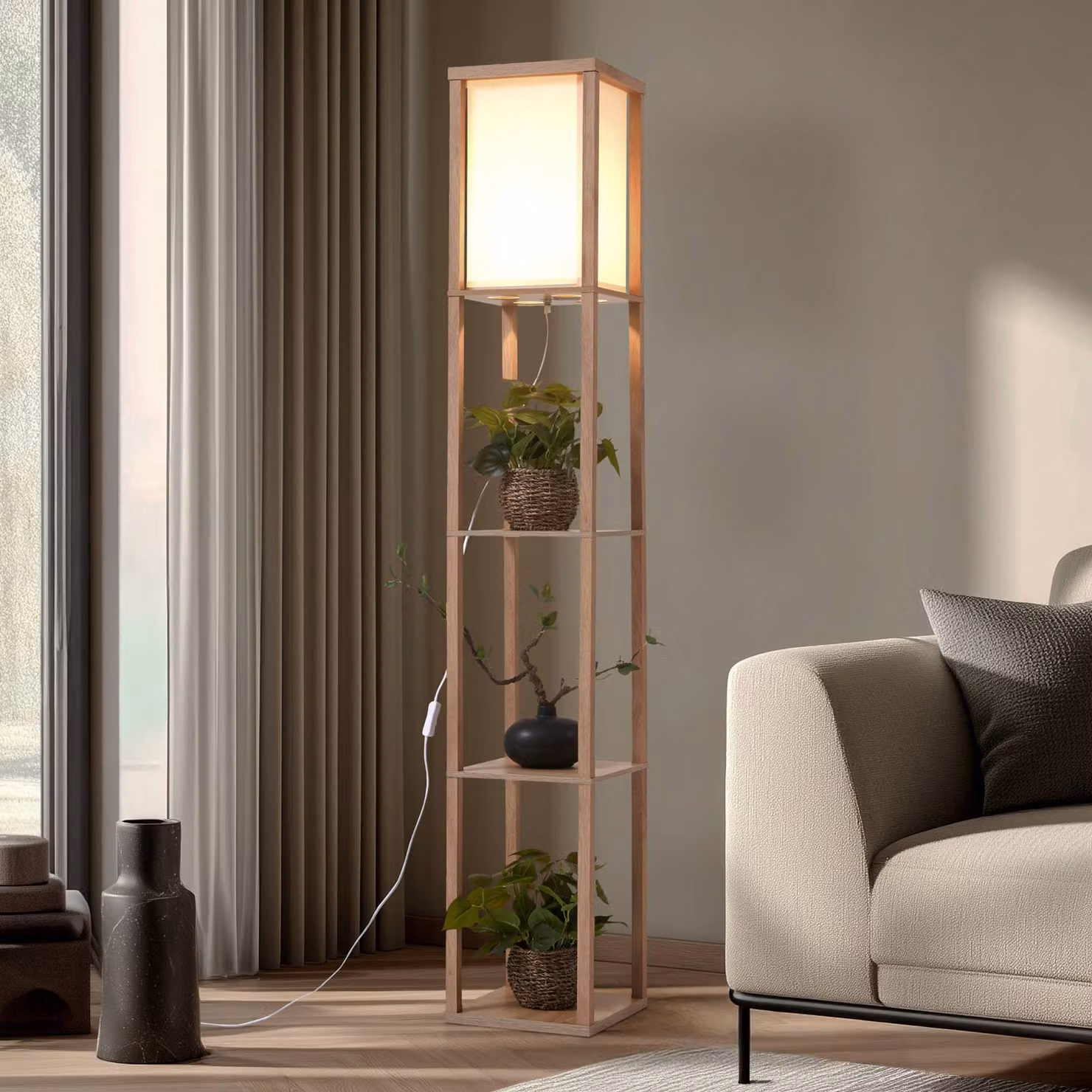 Lampada da terra Birta Lindby, Legno chiaro, Soggiorno / Sala da pranzo, Legno, Moderno, Lampada da terra