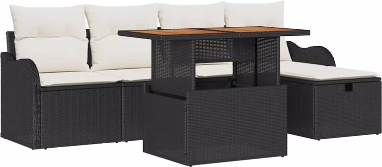 Set Divano da Giardino 6 pcs Nero polyrattan