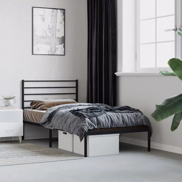 The Living Store Struttura letto con testiera in metallo nero 90x200 cm