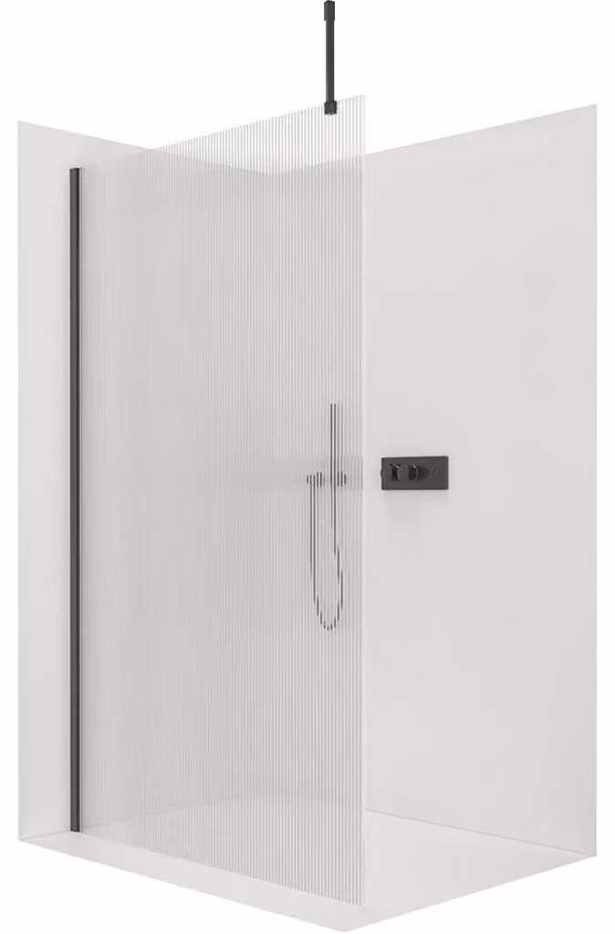 CERANO - Box doccia Walk-in Onyx Top Cube L/P - 8 mm - montante squadrato - nero opaco, vetro rigato - 60x200 cm