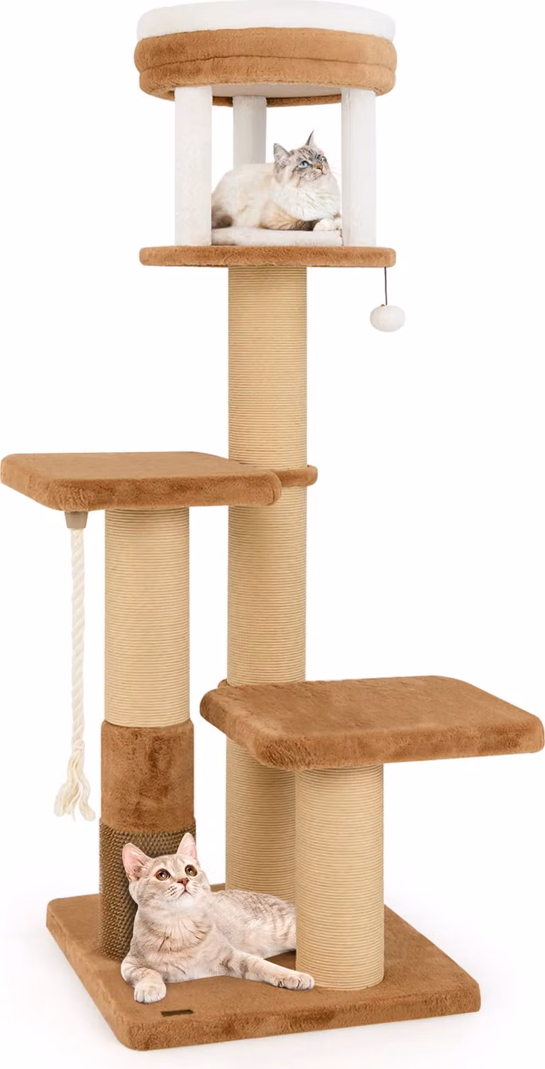 COSTWAY tiragraffi 164 cm, albero per gatti con piattaforme, letto per gatti, spazzola per il pelo, giocattolo e corda in sisal, arredamento per gatti albero delle attività albero dei giochi marrone