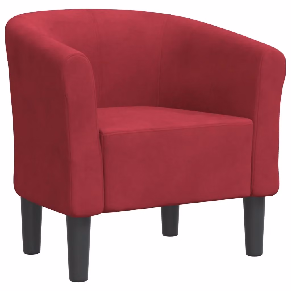 Poltrona Cabriolet vidaXL in velluto rosso con struttura in legno e plastica, design moderno per soggiorno o camera da letto, L: 56 cm, P: 68 cm, H: 70 cm – 2