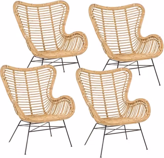 Set di 4 poltrone Casilda GIORDANOSHOP in rattan e metallo laccato beige per giardino, L: 74 cm, P: 75 cm, H: 85 cm