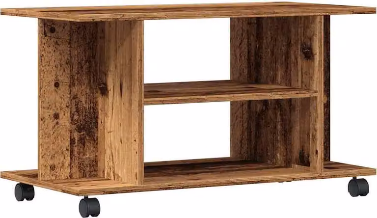 Mobile TV con Ruote Legno Antico 80x40x45 cm Legno Multistrato