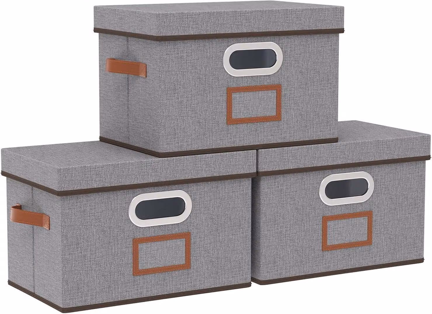 Contenitore di stoccaggio 38 x 25 x 25 cm, confezione da 3 pezzi, con coperchio e maniglia, colore grigio, ideale per la camera da letto