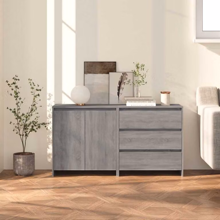 Set di 2 credenze moderne vidaXL in legno e MDF grigio per sala da pranzo
