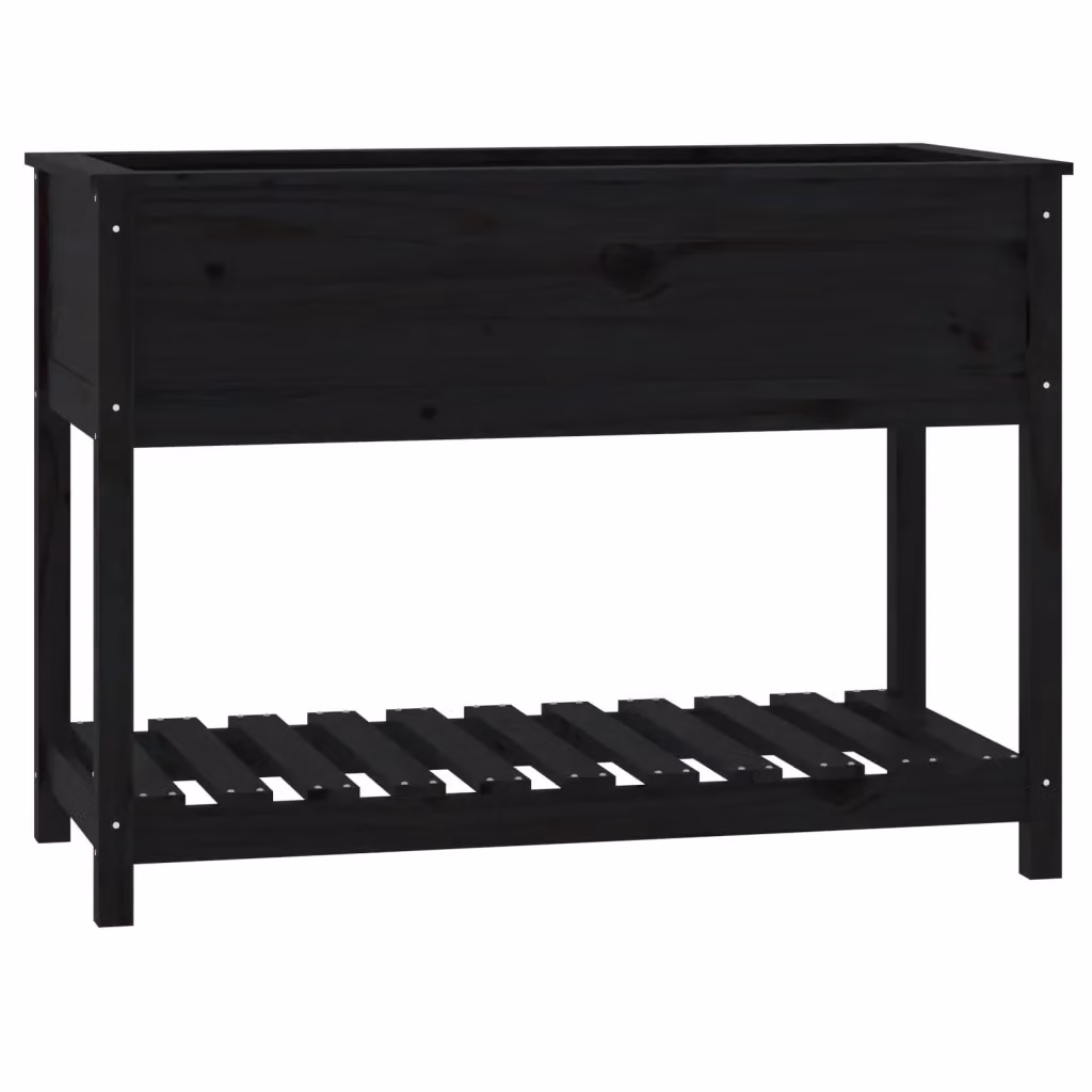 Fioriera con mensola Design Mania in legno massello di pino, colore nero, L: 111,5 cm, P: 54 cm, H: 81 cm – 2