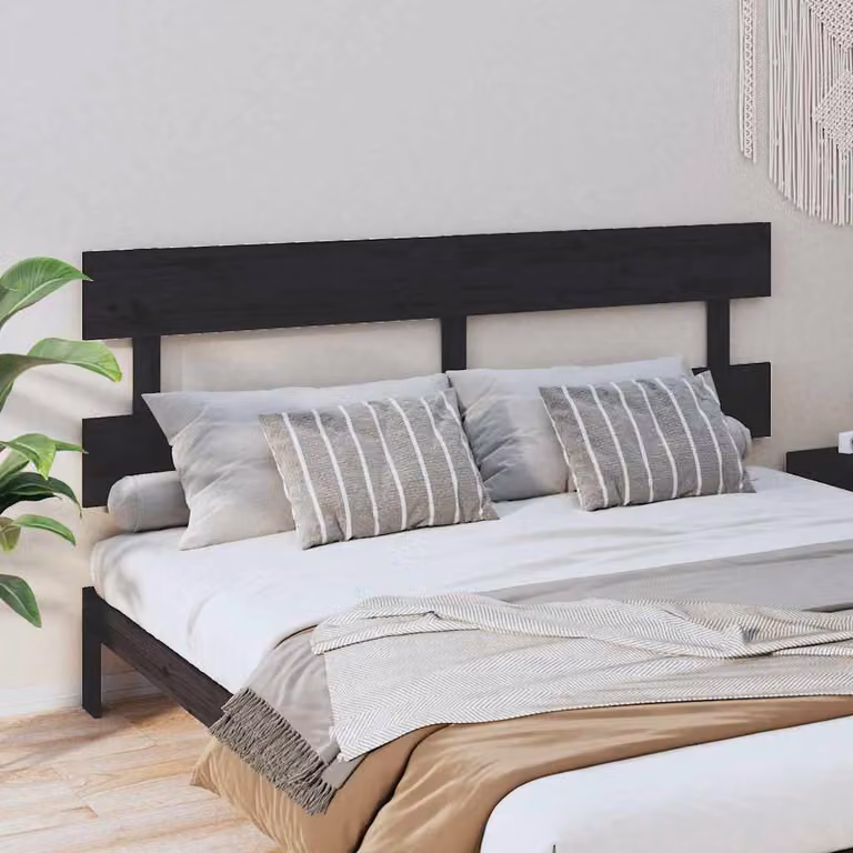 Testiera per letto vidaXL in legno massello di pino nera L: 184 cm, P: 3 cm, H: 81 cm