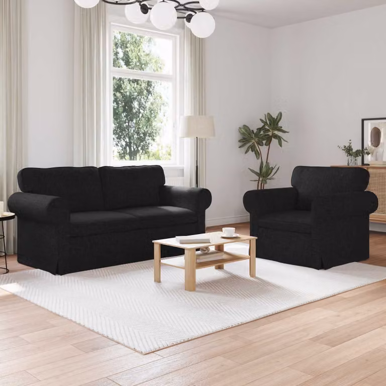 Set di 2 divani vidaXL moderni in tessuto nero con struttura in metallo L: 175 cm, P: 82 cm, H: 80 cm