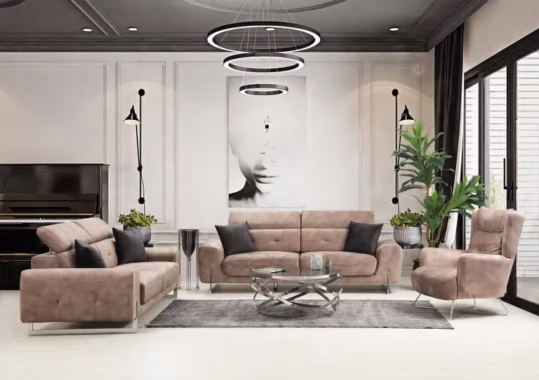 Sofagarnitur Set Dreisitzer Sofas Wohnzimmer Sessel Modern Design Textil