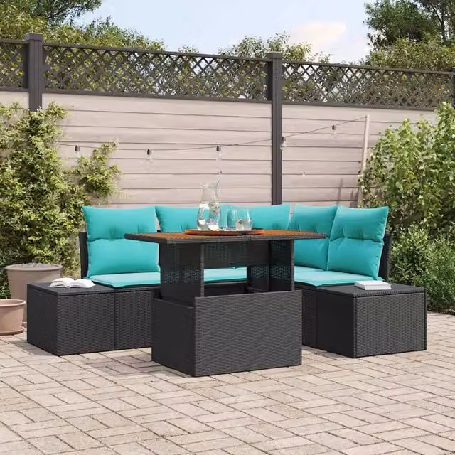 Set Divano da Giardino 5 pz 4-Numero di posti Nero polyrattan 3349962