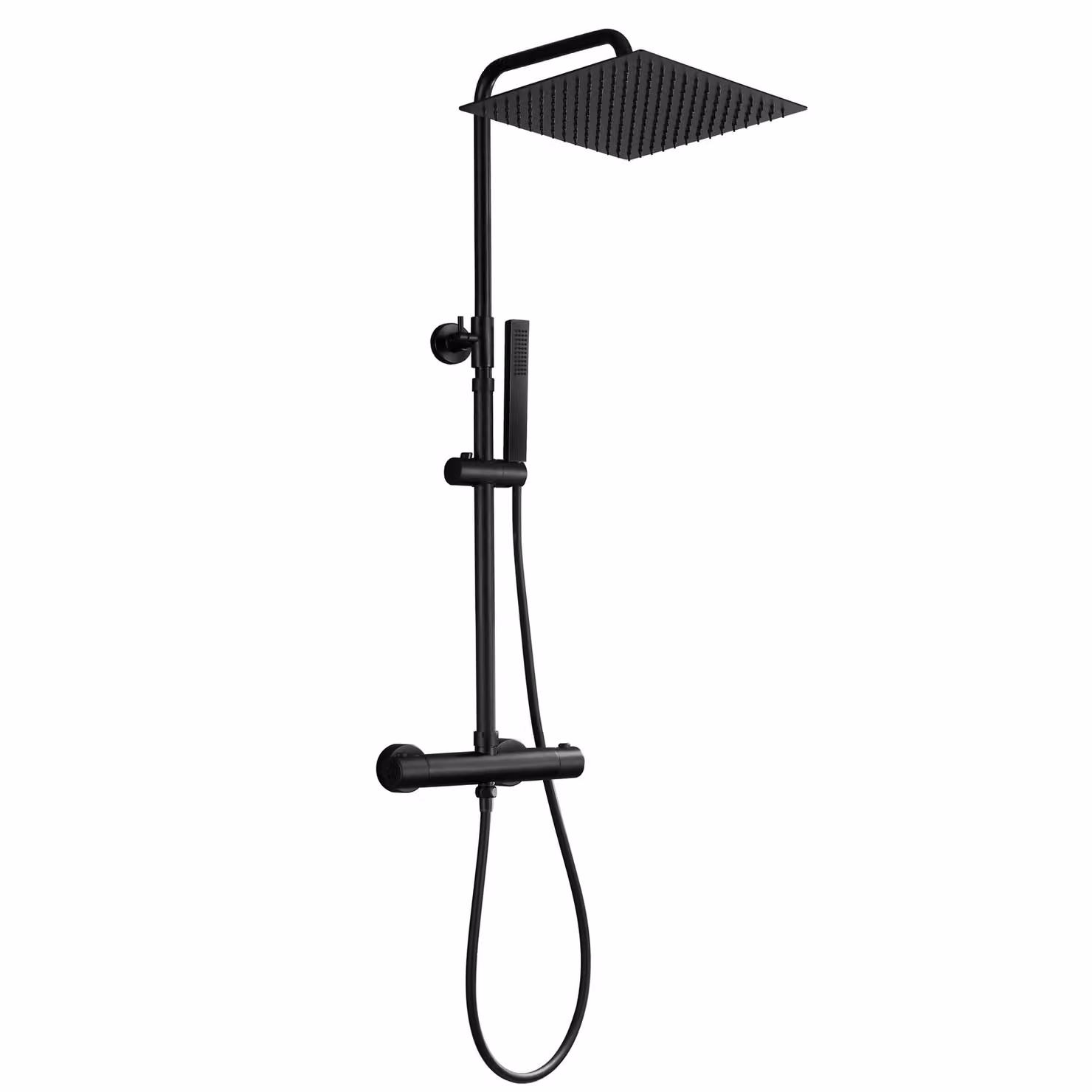 JOHO Sistema doccia termostatico in acciaio inox, set doccia a pioggia con miscelatore doccia nero opaco (soffione XXL 30x30cm)