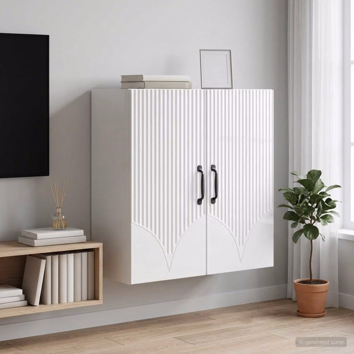 Mobiletto a muro vidaXL con ante a battente e ripiani interni, design minimalista lucido, L: 59 cm, P: 31 cm, H: 60 cm