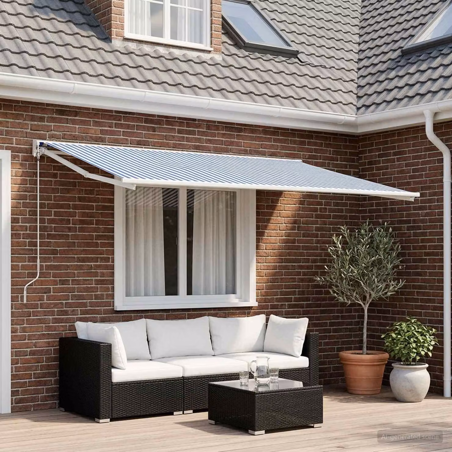 Maison Exclusive - Tessuto di ricambio per tende da sole, blu e bianco, 600 x 350 cm, in poliestere