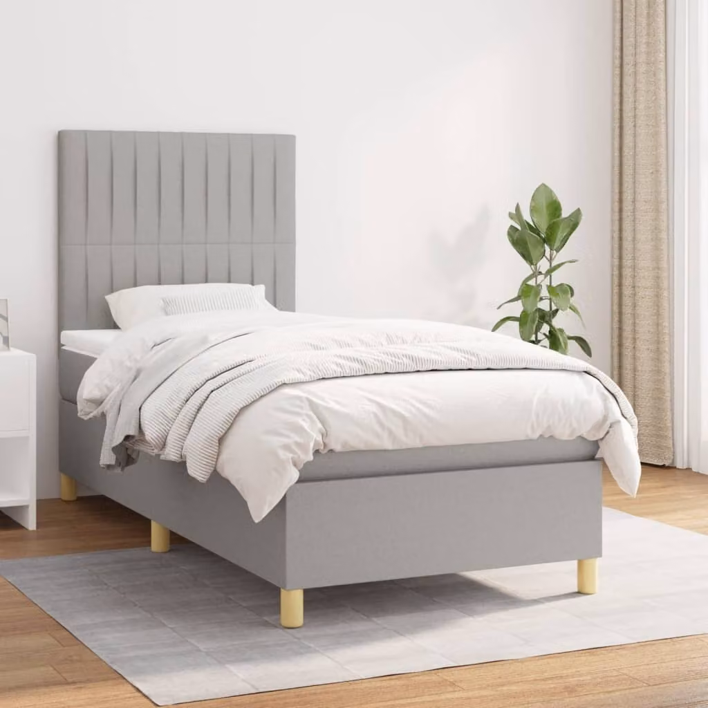 The Living Store Letto a molle con materasso grigio chiaro 90x200 cm in tessuto