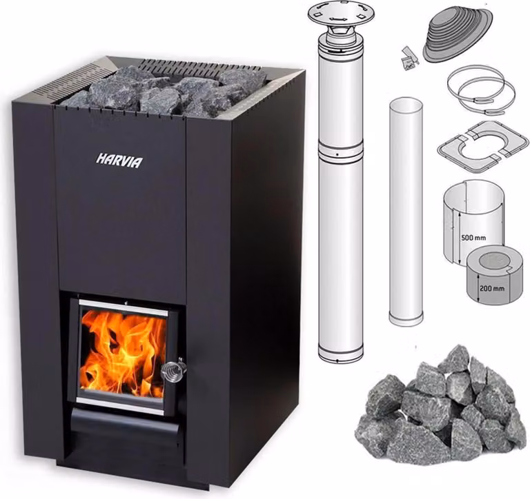 Riscaldatore per sauna Harvia Linear 18 Germany set incl. pietre e sistema di camini