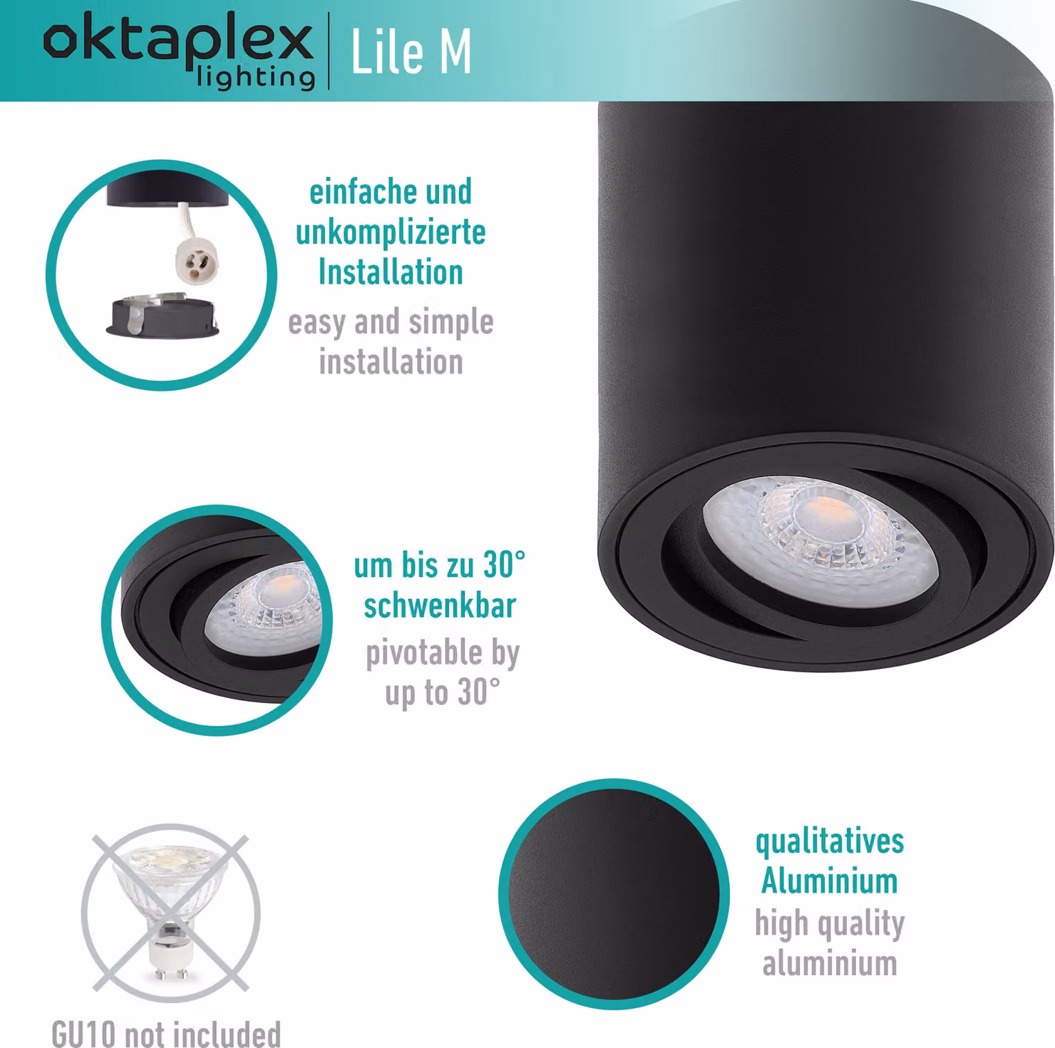 Oktaplex 3 pezzi cornice per faretto da superficie GU10 / moduli LED nero Faretto da soffitto
