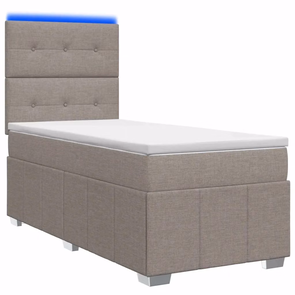 Letto Box Spring vidaXL con Materasso a Molle Pocket e Illuminazione LED, Colore Grigio e Beige, L/P: 100 x 200 cm – 2