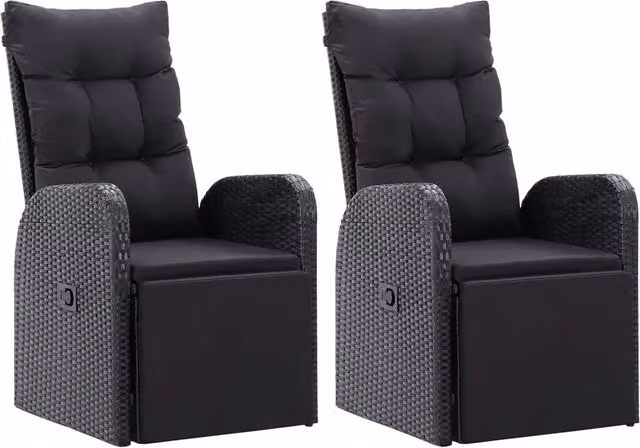 Sedie Reclinabili da Giardino con Cuscini 2 pz | Sedie da Esterno Nero Polyrattan
