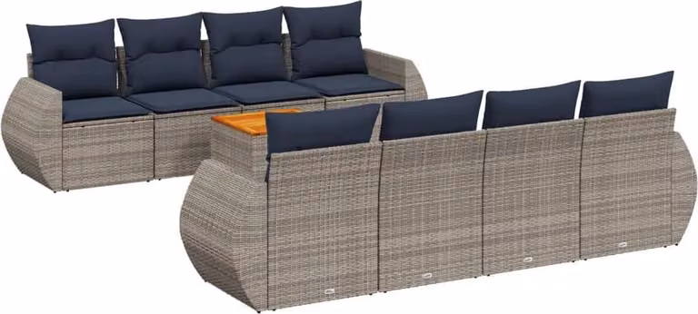 Set Divani da Giardino 9 pz con Cuscini Grigio in Polyrattan