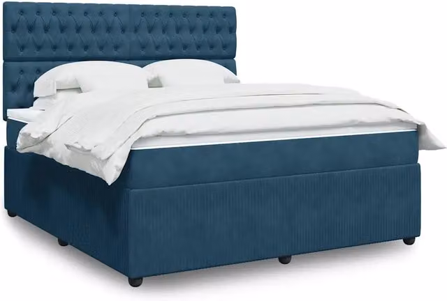 vidaXL Giroletto a Molle con Materasso Ibrido in Velluto Blu, L/P: 180 x 200 cm – 2