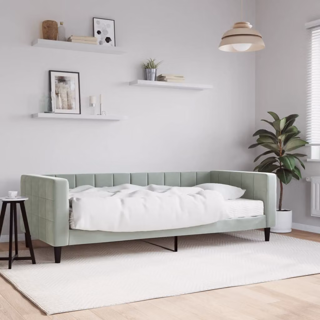 vidaXL Divano Letto in Velluto Grigio con Materasso L/P/H: 200 x 90 x 68 cm