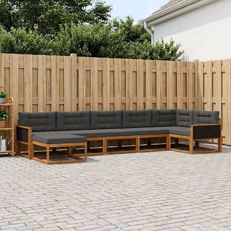 vidaXL Set di divani da esterno a L composto da 7 pezzi in legno di acacia con cuscini, colori beige, antracite e marrone