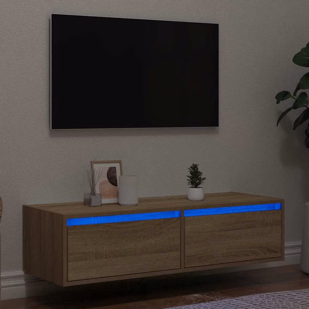 vidaXL Mobile Porta TV con Luci LED integrate in Rovere Sonoma, Marrone, L 100 cm x P 35,5 cm x H 25 cm