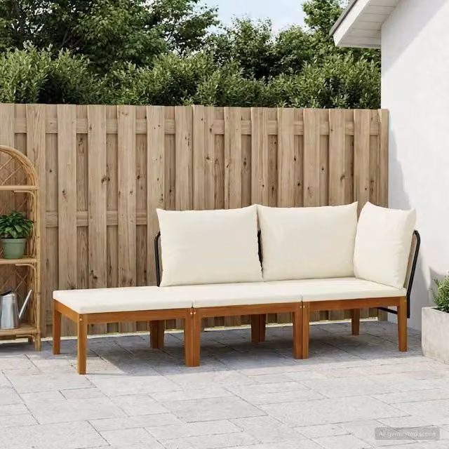 Set di 3 sedie da giardino vidaXL in legno di acacia e corda beige e bianca