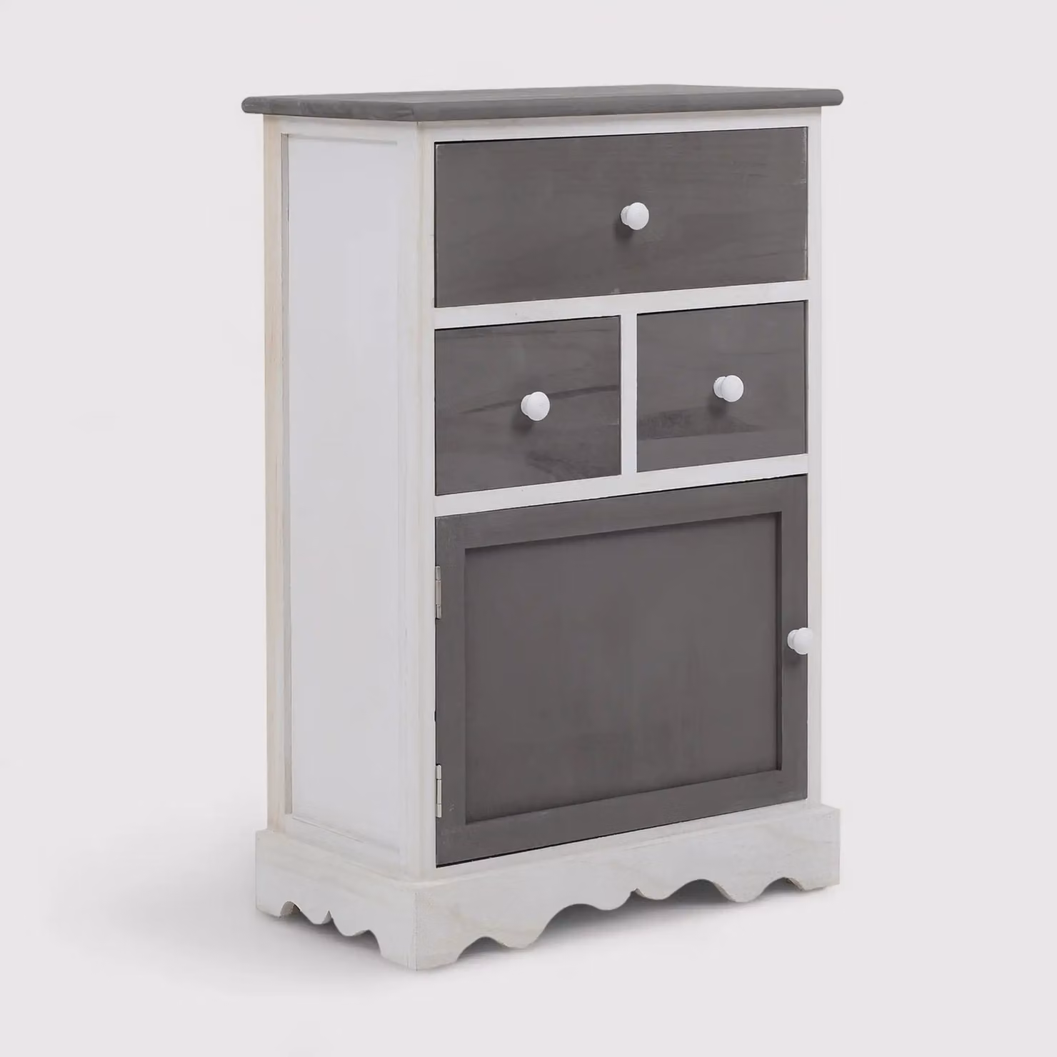 Tarhui - Mobiletto da ingresso bianco e grigio con 1 anta e 3 cassetti