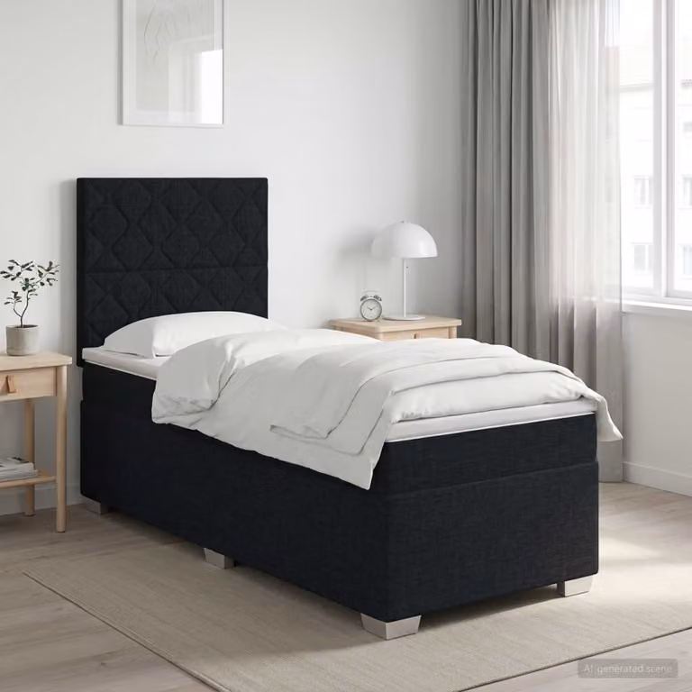 Letto box spring con materasso ibrido vidaXL in tessuto nero L/P: 90 x 190 cm