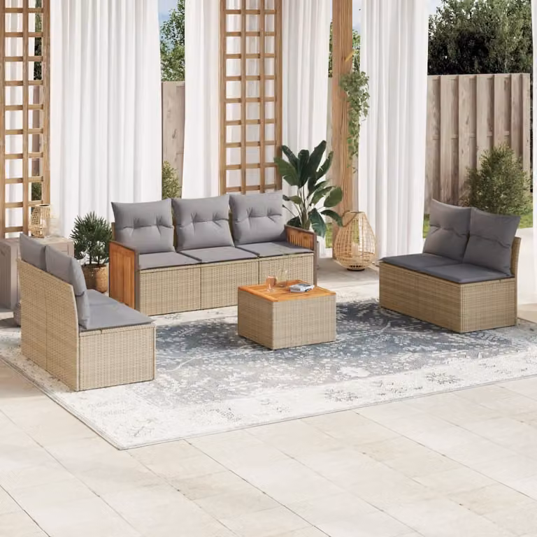 vidaXL Set Divano da Giardino 8 pz in Polyrattan Beige con Cuscini e Tavolino