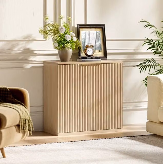 Credenza 80x40x80 cm rovere in MDF, 2 ante con frontale plissettato