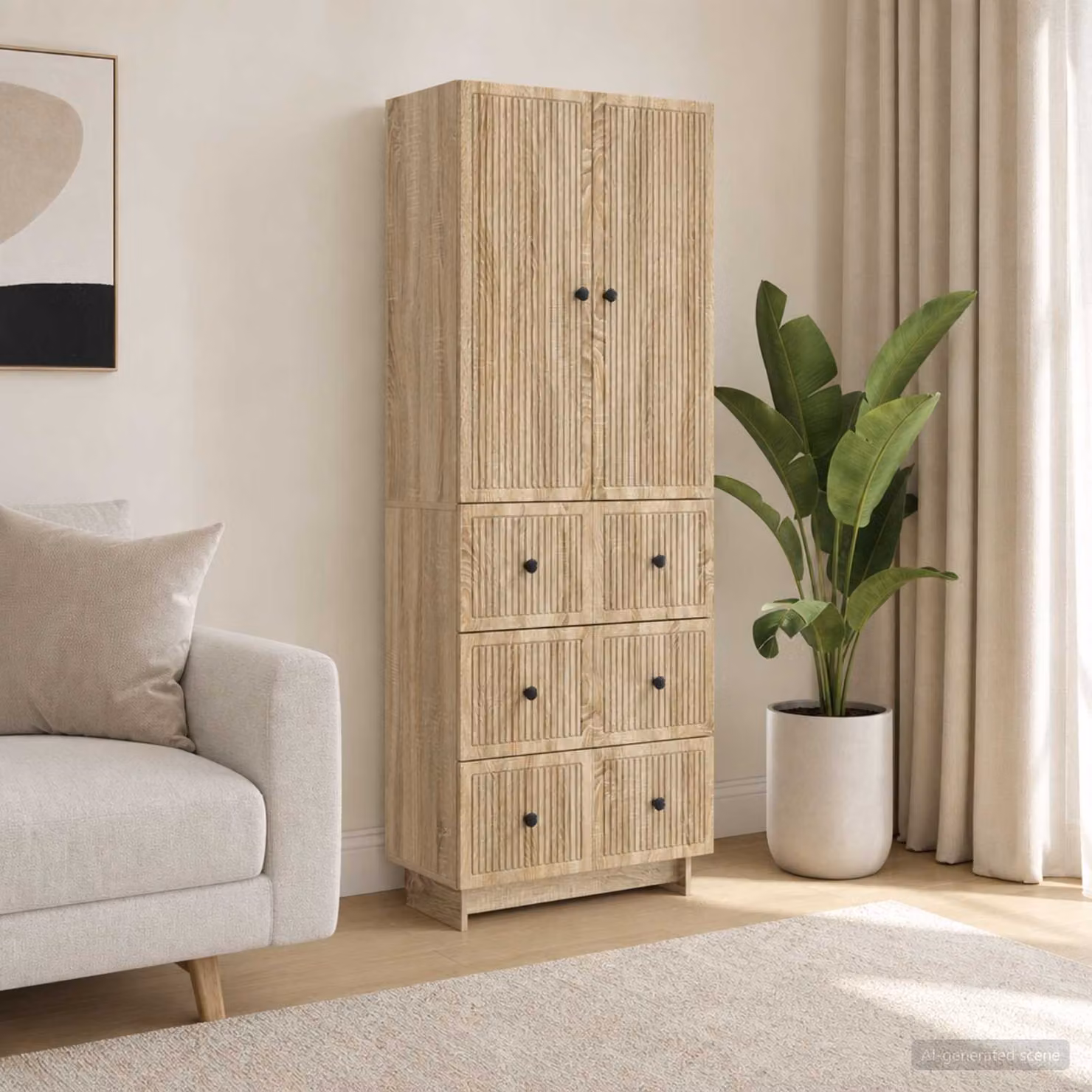 Set di 2 armadi da parete vidaXL in legno MDF marrone e beige con ante a battente e cassetti interni, L/P/H: 90 x 66 x 34,5 cm