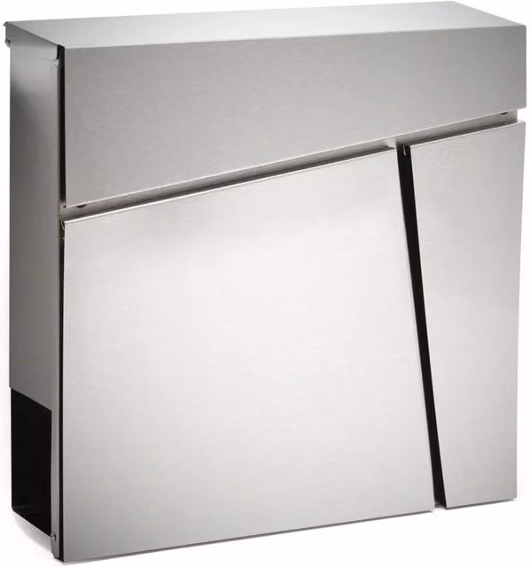 Cassetta postale di design con portagiornali in acciaio inox argentato L/P/H: 37,0 x 37,0 x 10,5 cm – 1