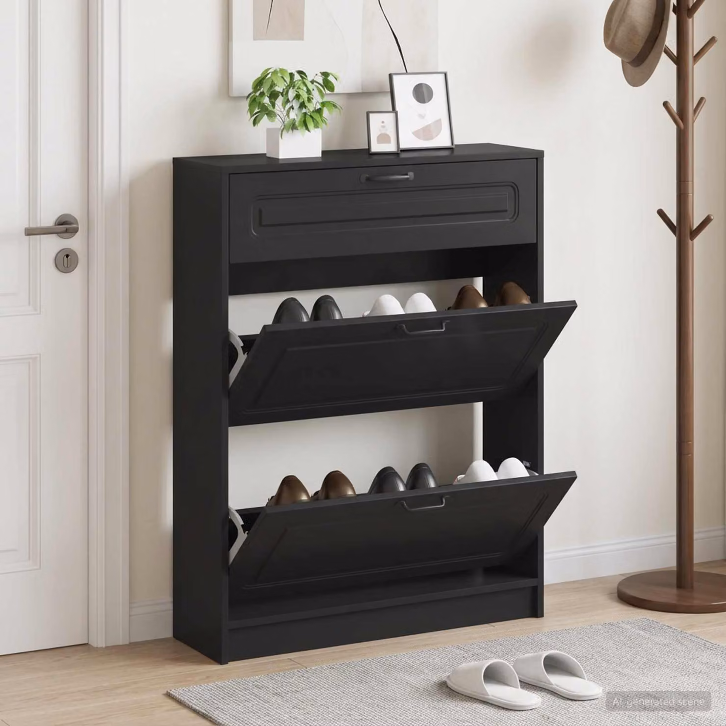 Scarpiera mobile vidaXL UTRECHT nera con ante a battente in MDF e metallo L 78 x P 24 x H 100 cm