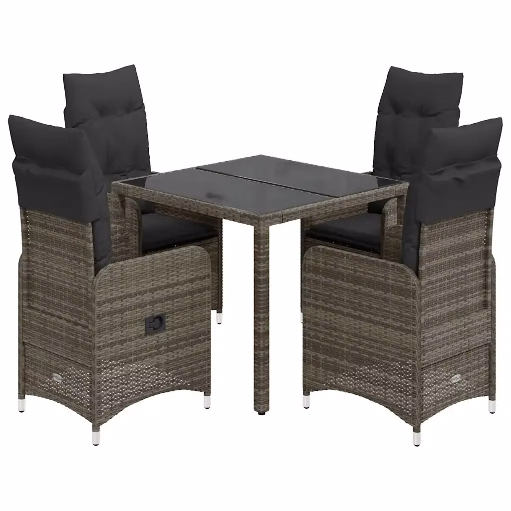 Set Bistrò da Giardino vidaXL 5 pz in Polyrattan e Vetro Grigio con Cuscini – 2