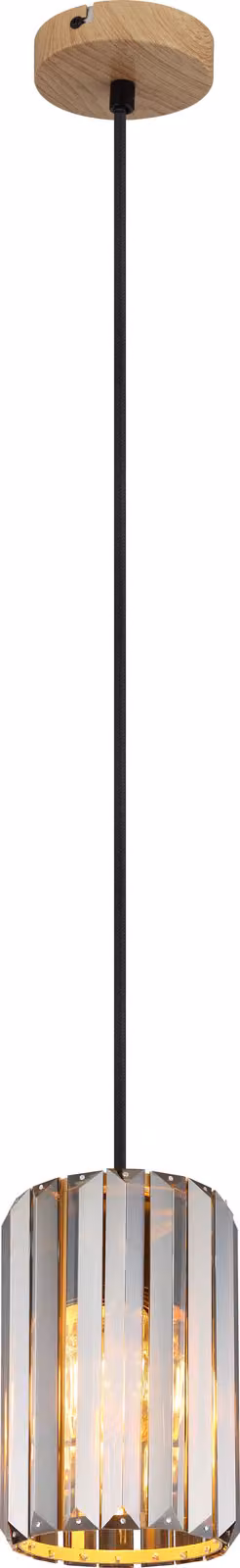 Lampada a sospensione, aspetto legno, cristalli fumé, H 120 cm