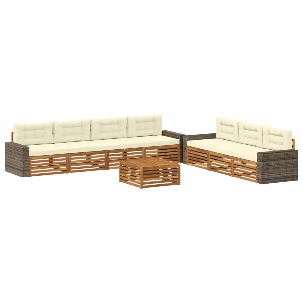 Set di mobili da giardino vidaXL composto da 8 pezzi con divani da esterno, tavolino da caffè e cuscini in tessuto beige e bianco con struttura in legno di acacia trattato – 2
