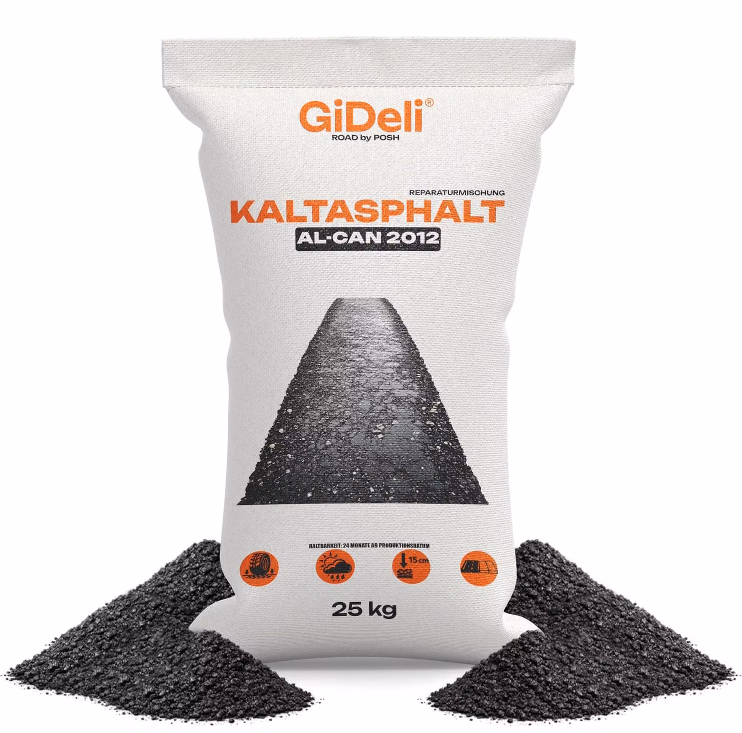 Asfalto freddo 25 kg, per riparazioni di buche e fessure, pronto all'uso, granulometria 0-8 mm, marca GiDeli