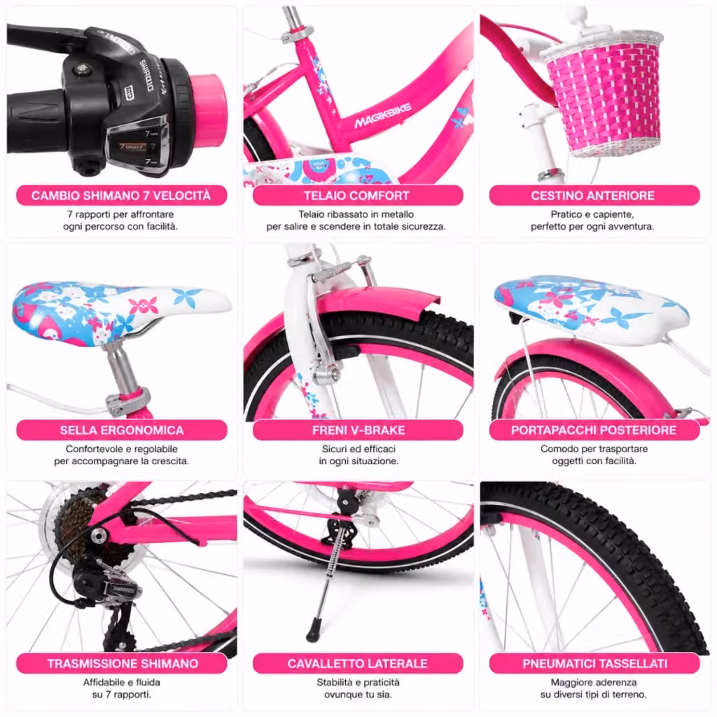 Bicicletta per bambina Magikbike Happy 20 pollici con 7 velocità, colore rosa – 2