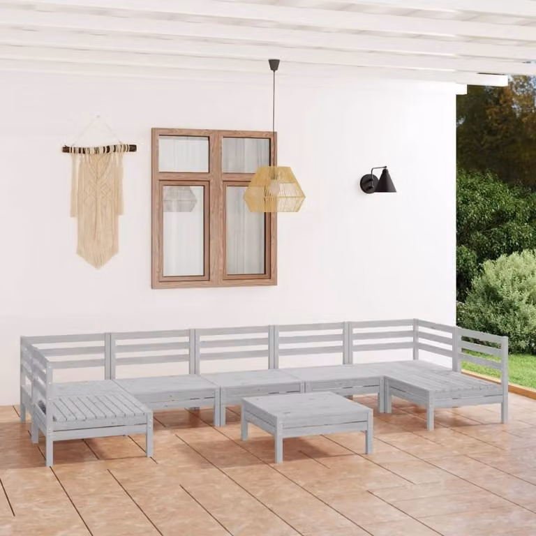 The Living Store Set salotto da giardino 8 pezzi in legno di pino massiccio bianco