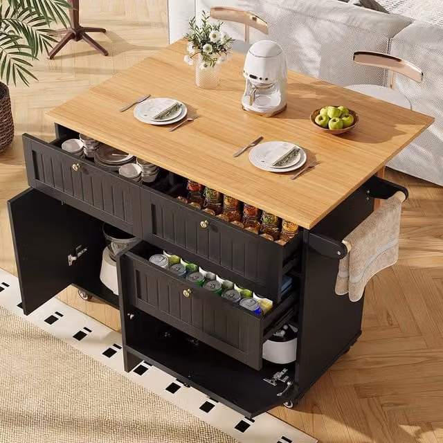 Isola cucina - Xylo - tavolo estensibile grano legno nero