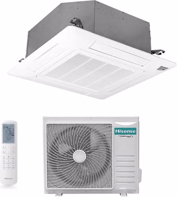 Condizionatore a Cassetta Hisense TURBO 36000 Btu AUC105UR4RKC8 + AUW105U4RW8 Bianco con Telecomando e Pannello Incluso Classe Energetica A++