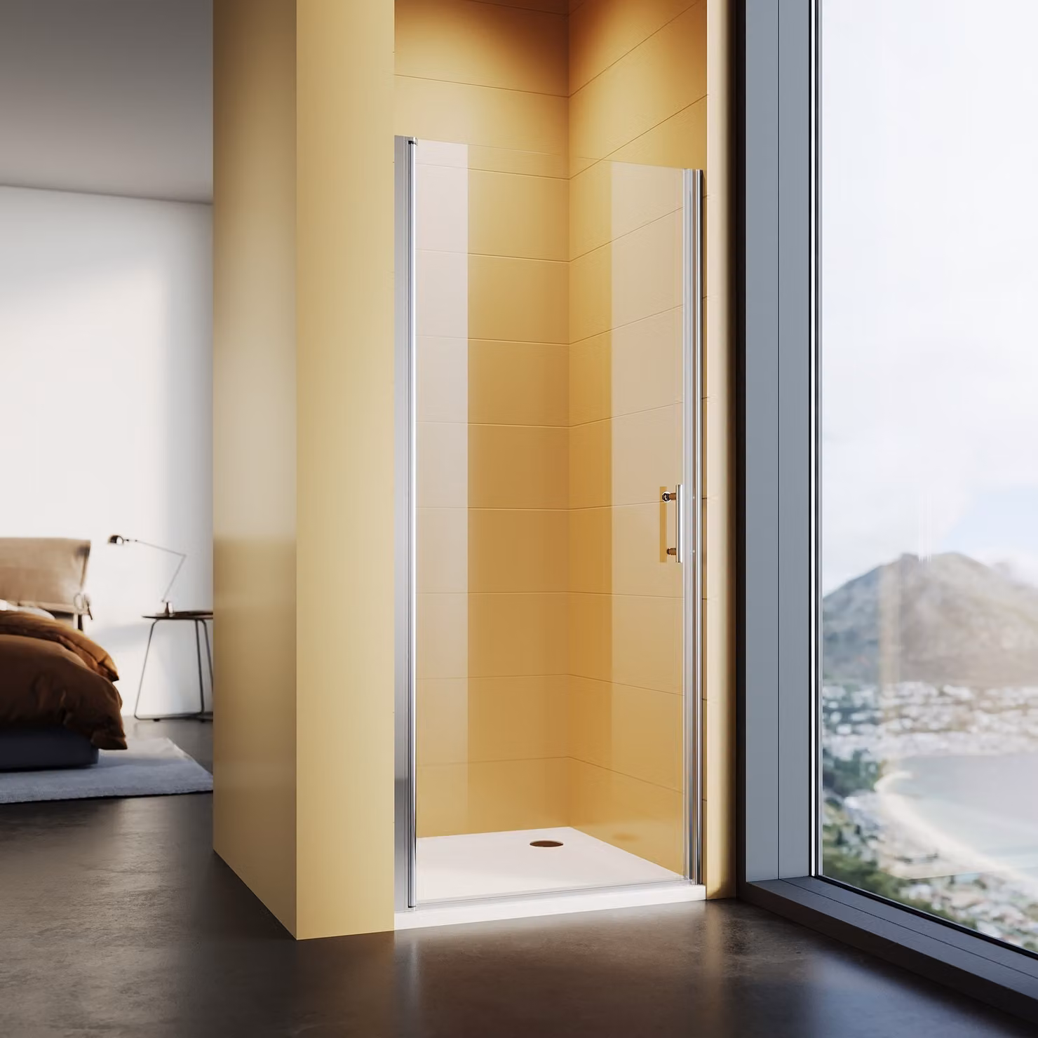 SONNI porta doccia a battente 70x185cm, porta per nicchia doccia, con range di regolazione, box doccia, porta doccia, nano vetro, nano rivestimento effetto loto
