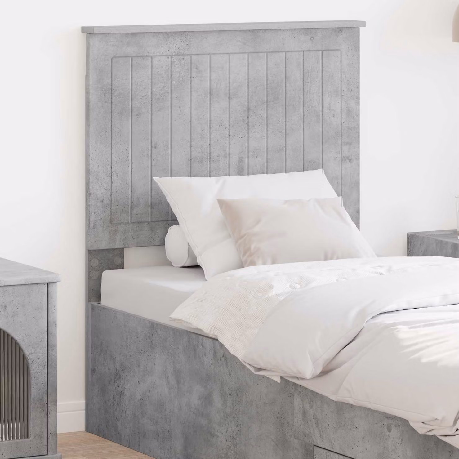 Testiera per letto moderna vidaXL in legno ingegnerizzato, colore grigio cemento opaco