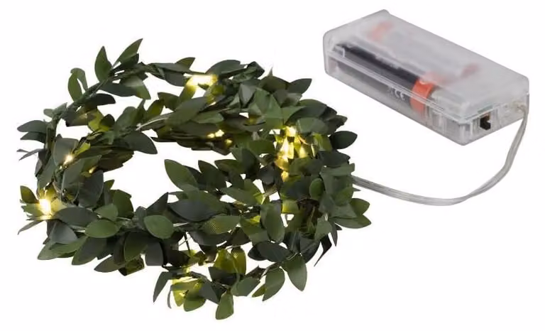 Catena luminosa a LED con foglie verdi, 10 LED bianco caldo, 125 cm, con timer
