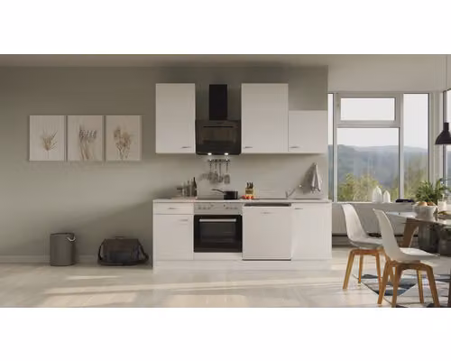 Blocco cucina con elettrodomestici Flex Well Wito 220 cm colore frontale bianco opaco colore mobile bianco