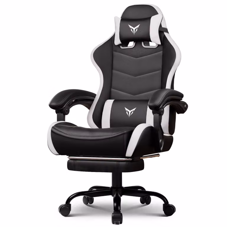 GTPLAYER Sedia da gioco Sedia da ufficio Sedia da gioco ergonomica con poggiapiedi, poggiatesta regolabile e supporto lombare, poltrona da gioco, bianca