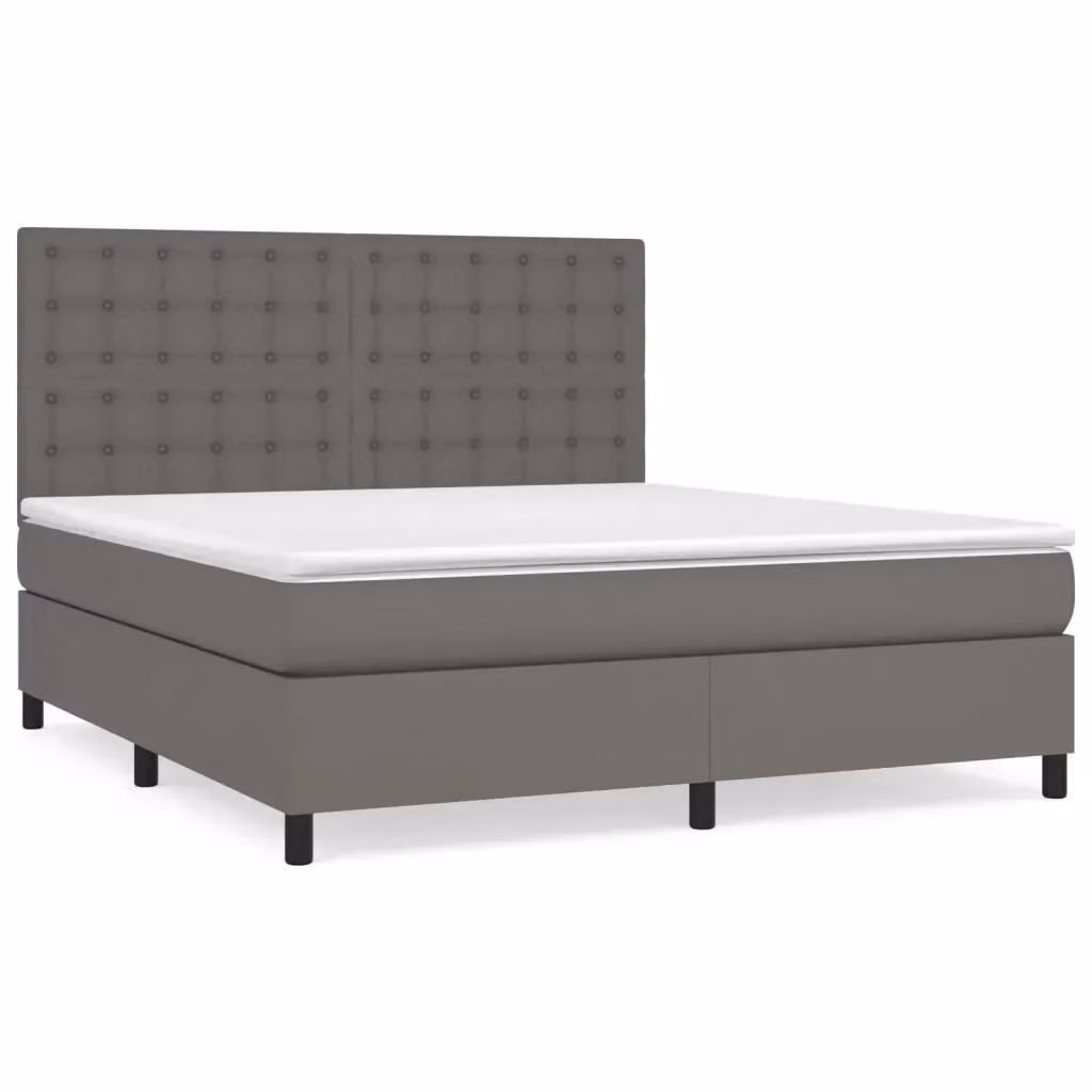 Letto a molle con materasso ibrido vidaXL in similpelle grigia e bianca L/P/H: 160 x 200 x 128 cm – 2